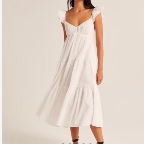 Abercrombie & Fitch Cotton Poplin Ruffle Tiered Maxi Dress White Women's S - Picture 2 of 10